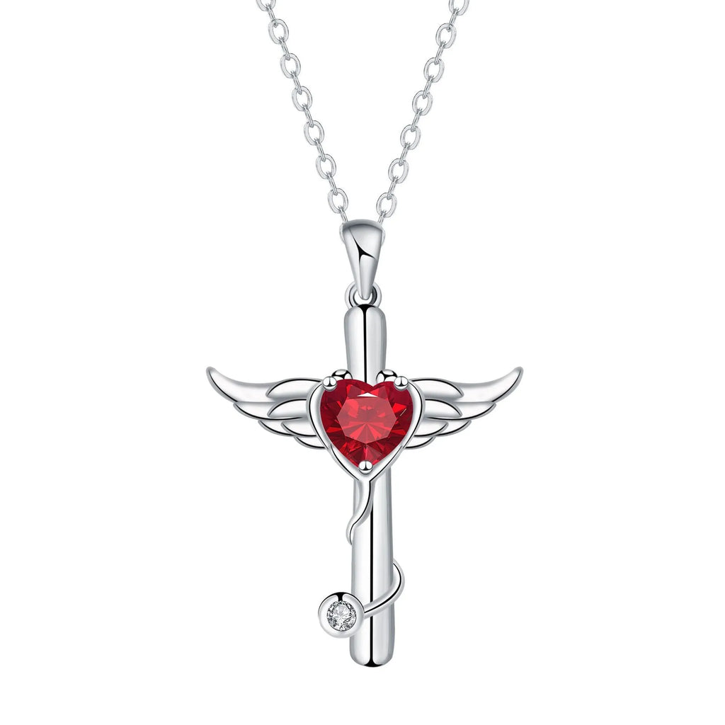 Copper cross stethoscope necklace with wings design in white diamond or red diamond colour