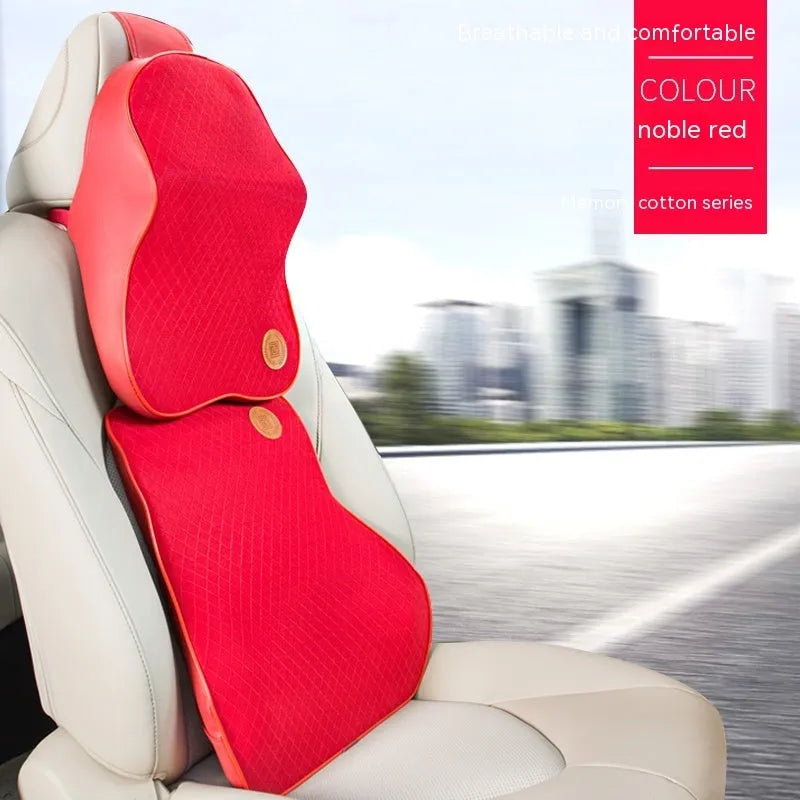 Memory foam automotive headrest pillow and lumbar support pillow set in various colour options