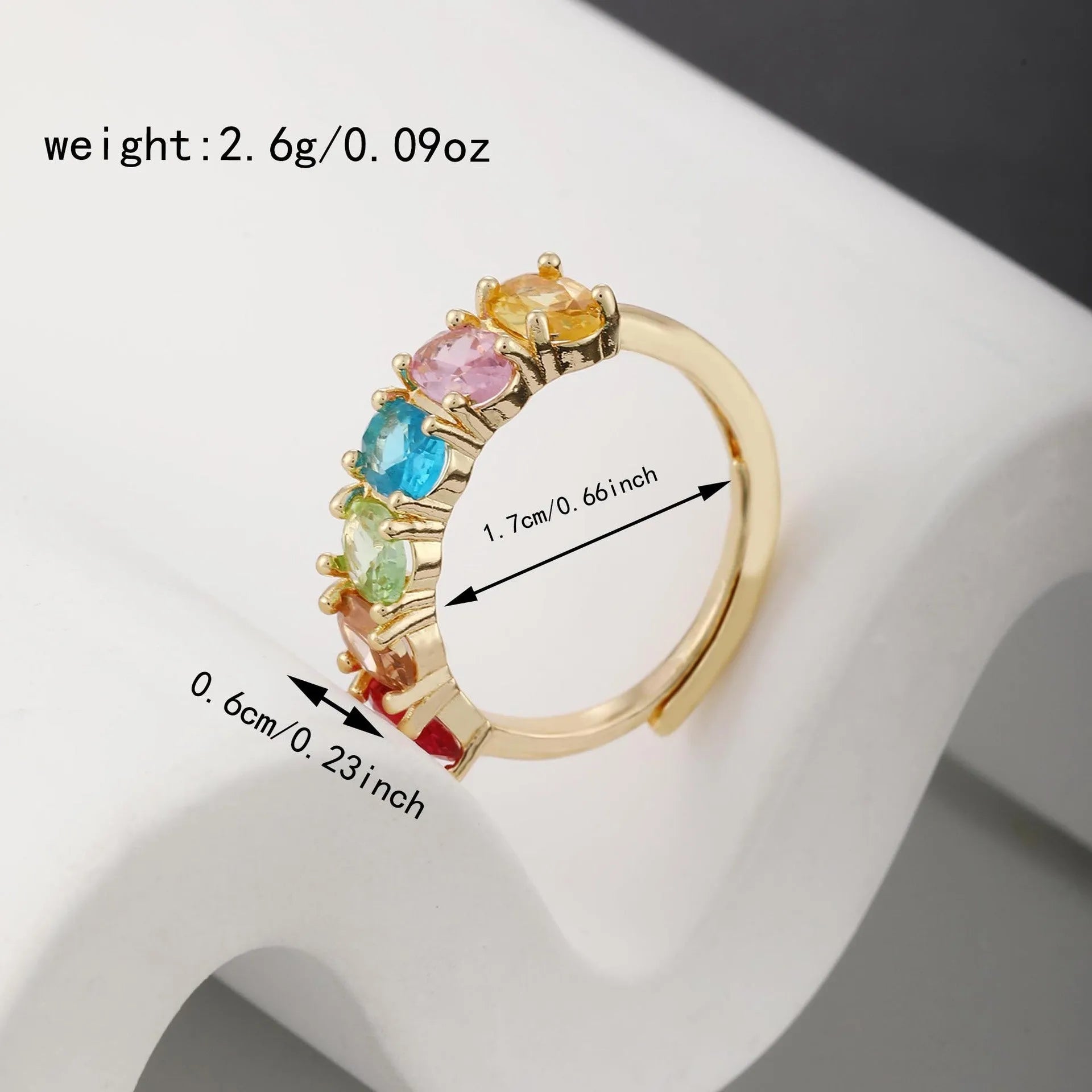 Adjustable women's copper zircon ring with gold electroplated finish in retro style