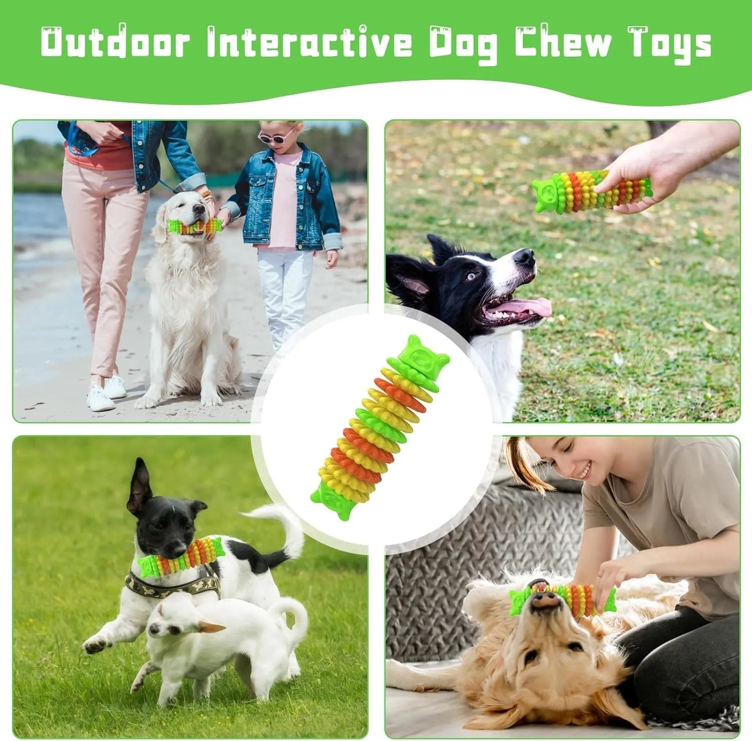 Blue rubber caterpillar-shaped dog chew toy for aggressive chewers