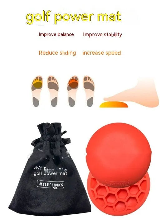 Orange-red golf training mat for centre of gravity practice with natural rubber construction