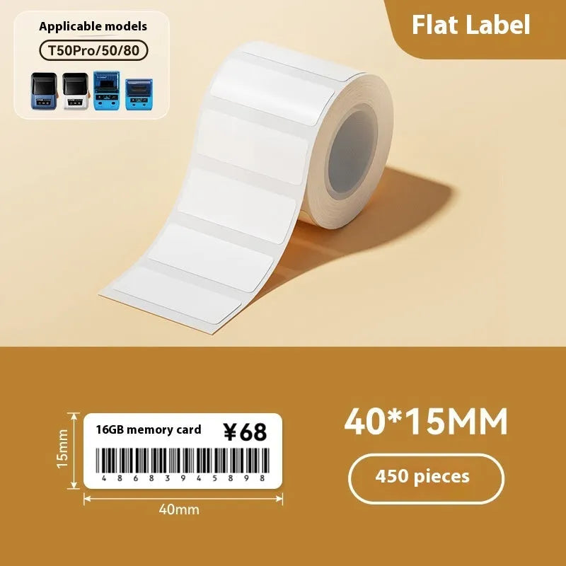 Transparent waterproof adhesive label stickers in multiple rectangular and circular sizes on thermal synthetic paper