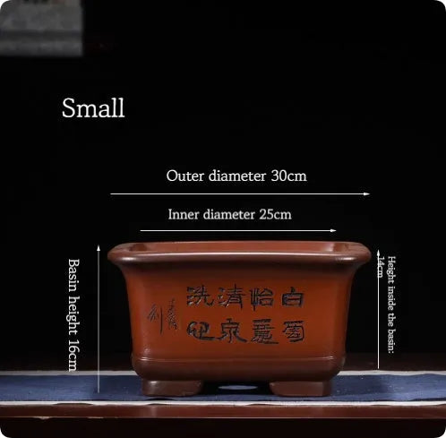 Large Chinese-style antique purple clay flower pot for indoor bonsai trees.