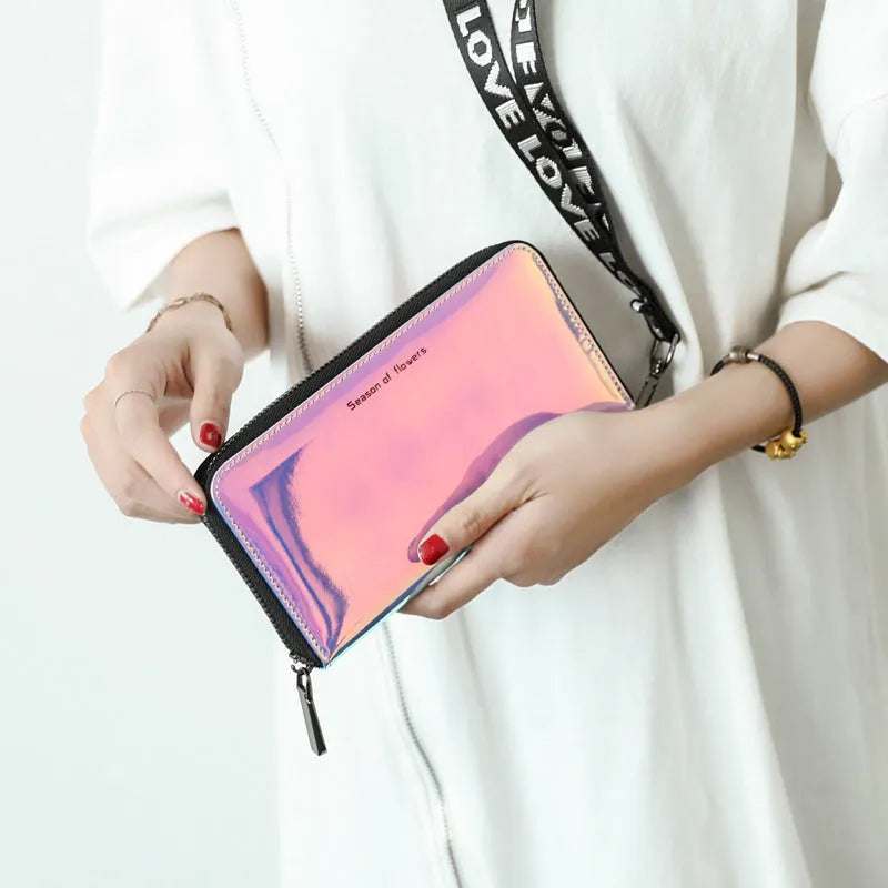Compact women's Korean-style folding wallet in PU leather measuring 11cm x 11cm