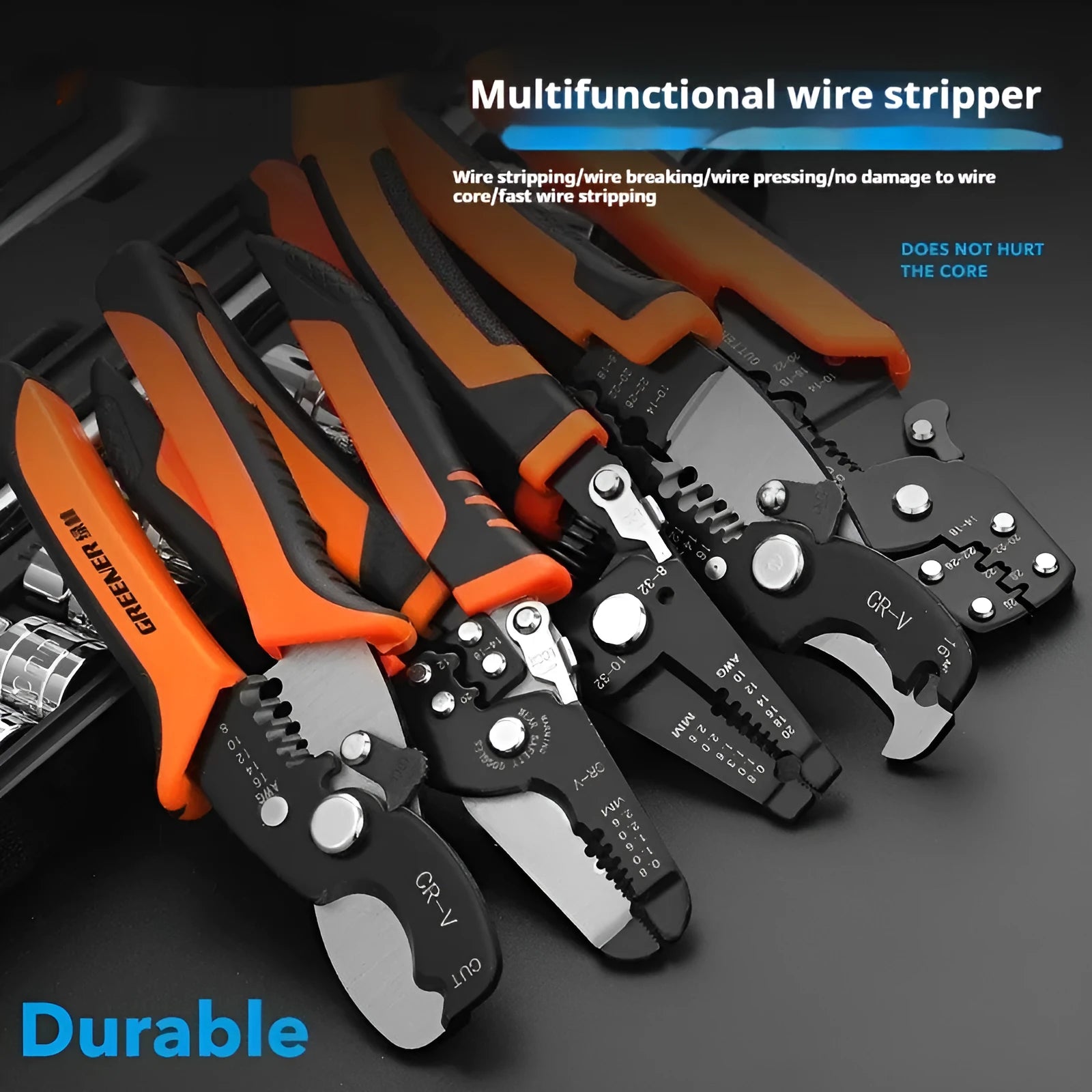 Fully automatic wire stripping pliers with high carbon steel blade and 45 steel body for electricians