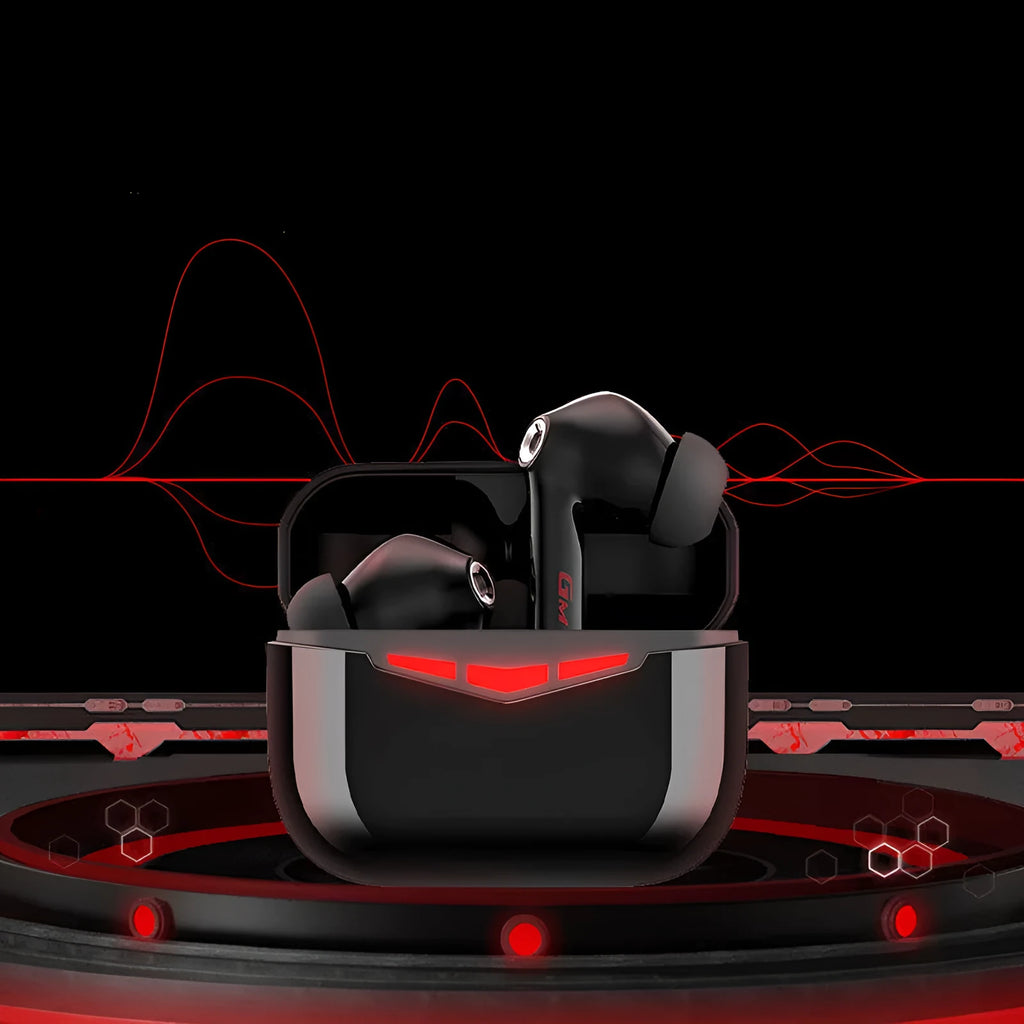 True wireless gaming Bluetooth headset with charging case and silicone earmuffs in four colour options