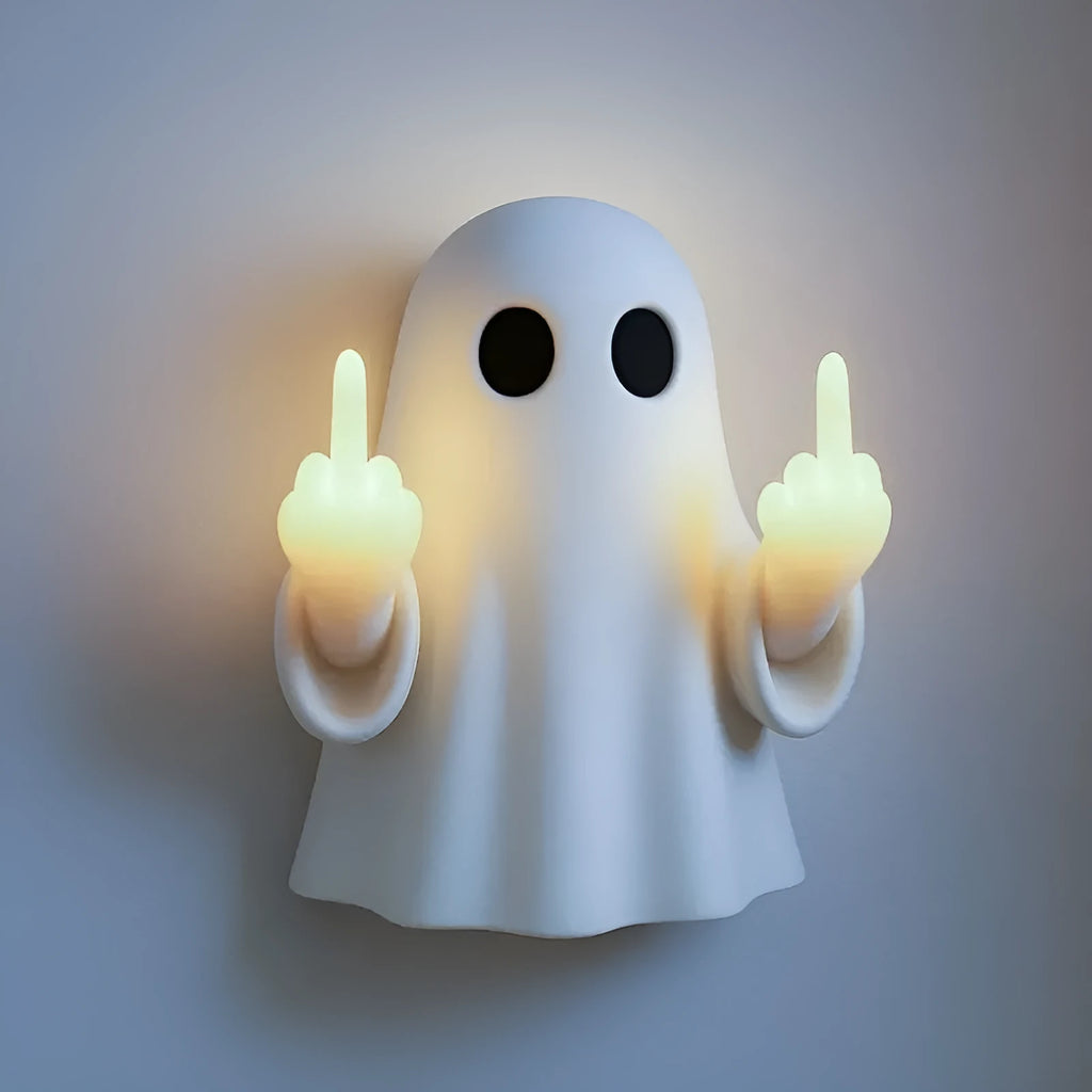 White or black plastic ghost statue night lamp with modern minimalist style for Halloween.