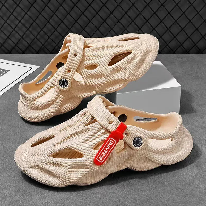 Grey closed-toe EVA coconut slippers on a flat sole