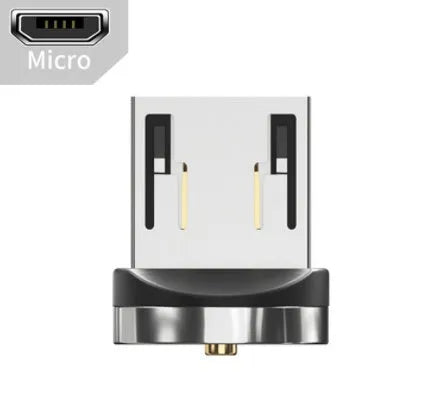 Essager rotating magnetic USB charging cable with LED light in black, shown with Android and Type-C magnetic tips.