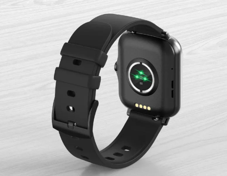 Smart watch with blue strap and 1.7-inch colour touch screen showing fitness stats