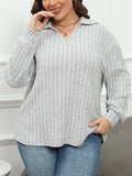 Women's plus size polo collar gothic shirt with lantern sleeves in melange gray fleece