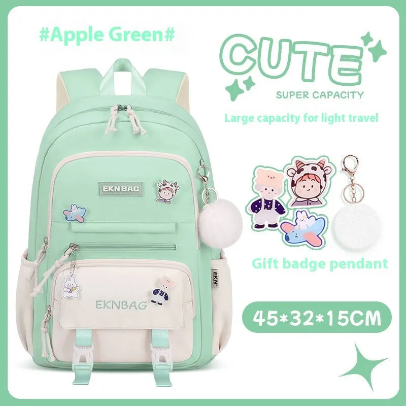 Girls' school backpack in Oxford cloth with curved shoulder straps and spine protection