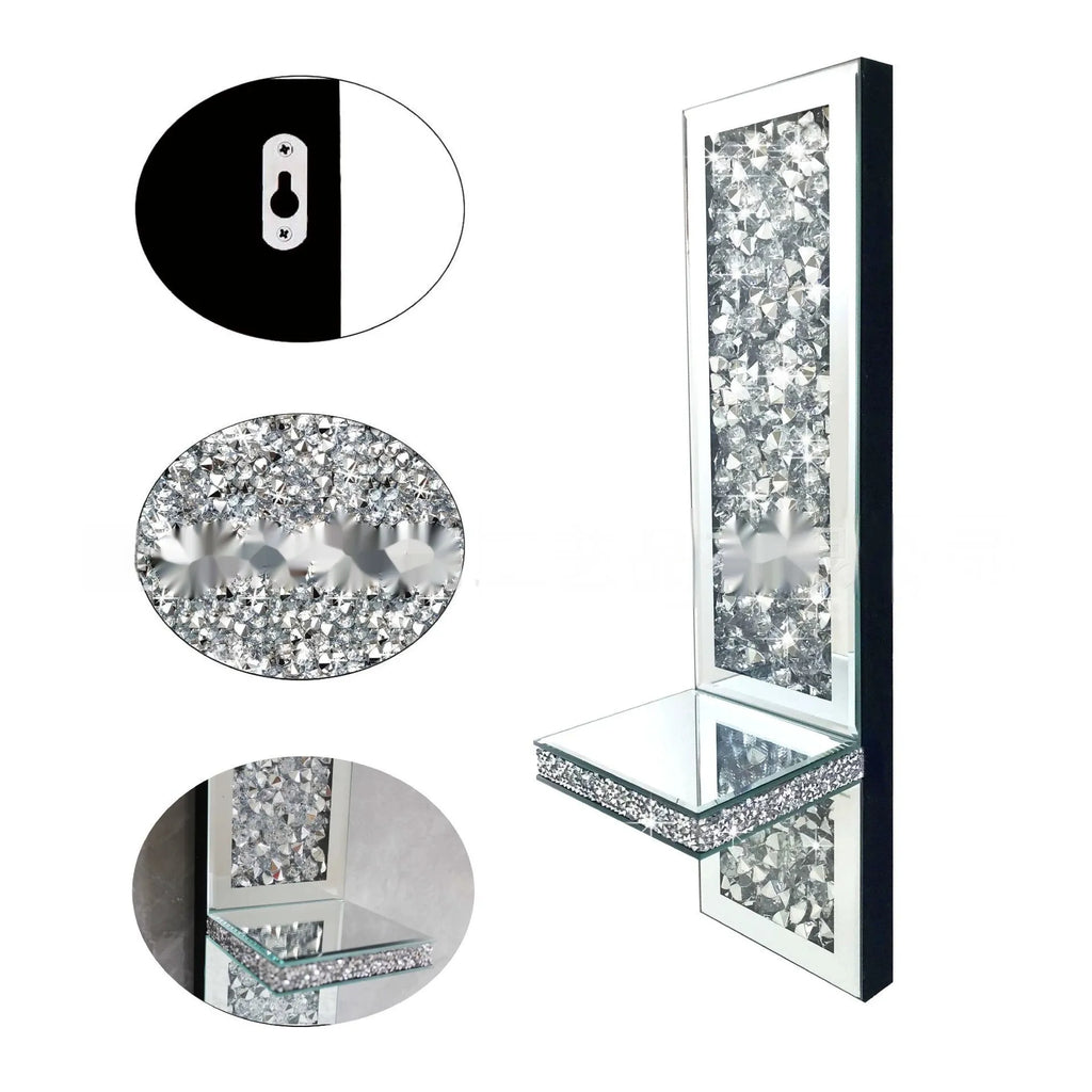 Silver mirror glass wall hanging candle holder pair for living room decoration
