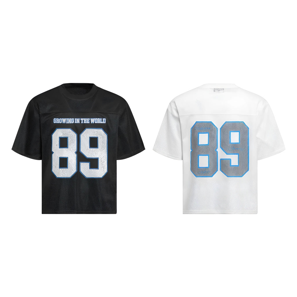 Men's loose-fit casual t-shirt in black or white with short sleeves and polyester blend construction