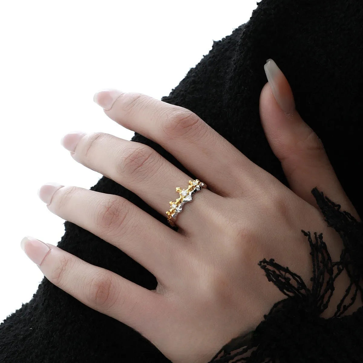 Princess Knight adjustable couple ring in silver with electroplated gold finish