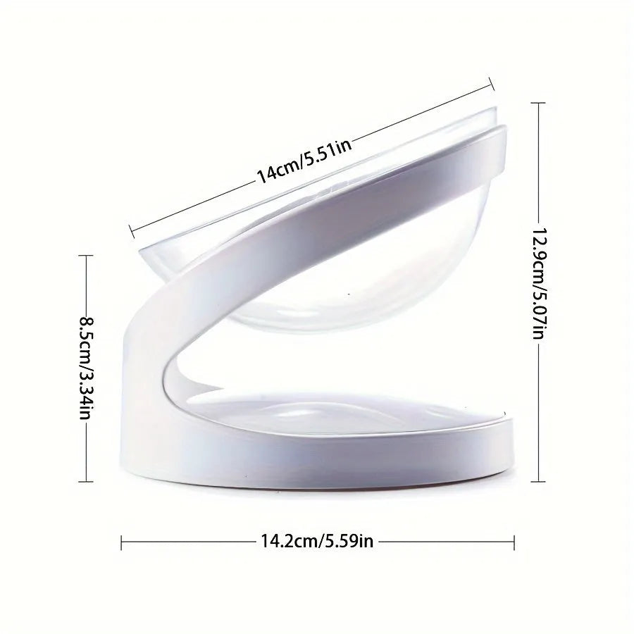Clear white plastic cat food bowl with 4-degree anti-vomit tilt angle