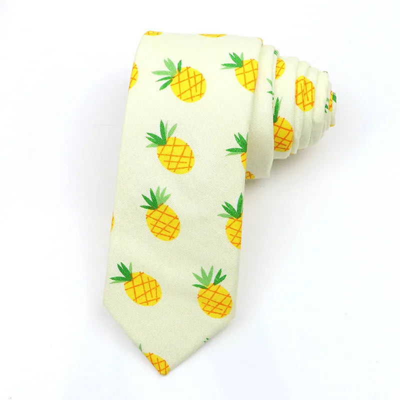 Korean-style narrow men's cotton bow tie with a printed cartoon pattern.