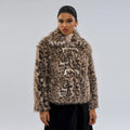 Women's leopard print polyester coat with regular sleeves and normal length
