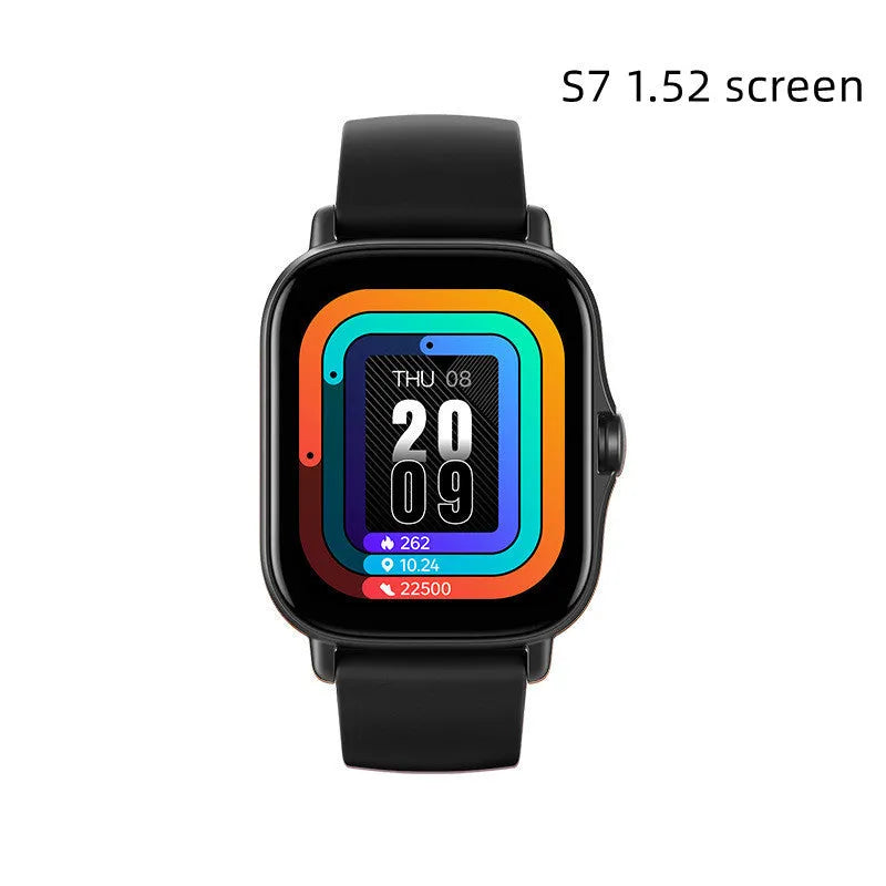 GT20 black smartwatch with silicone strap showing health stats on 1.75-inch screen