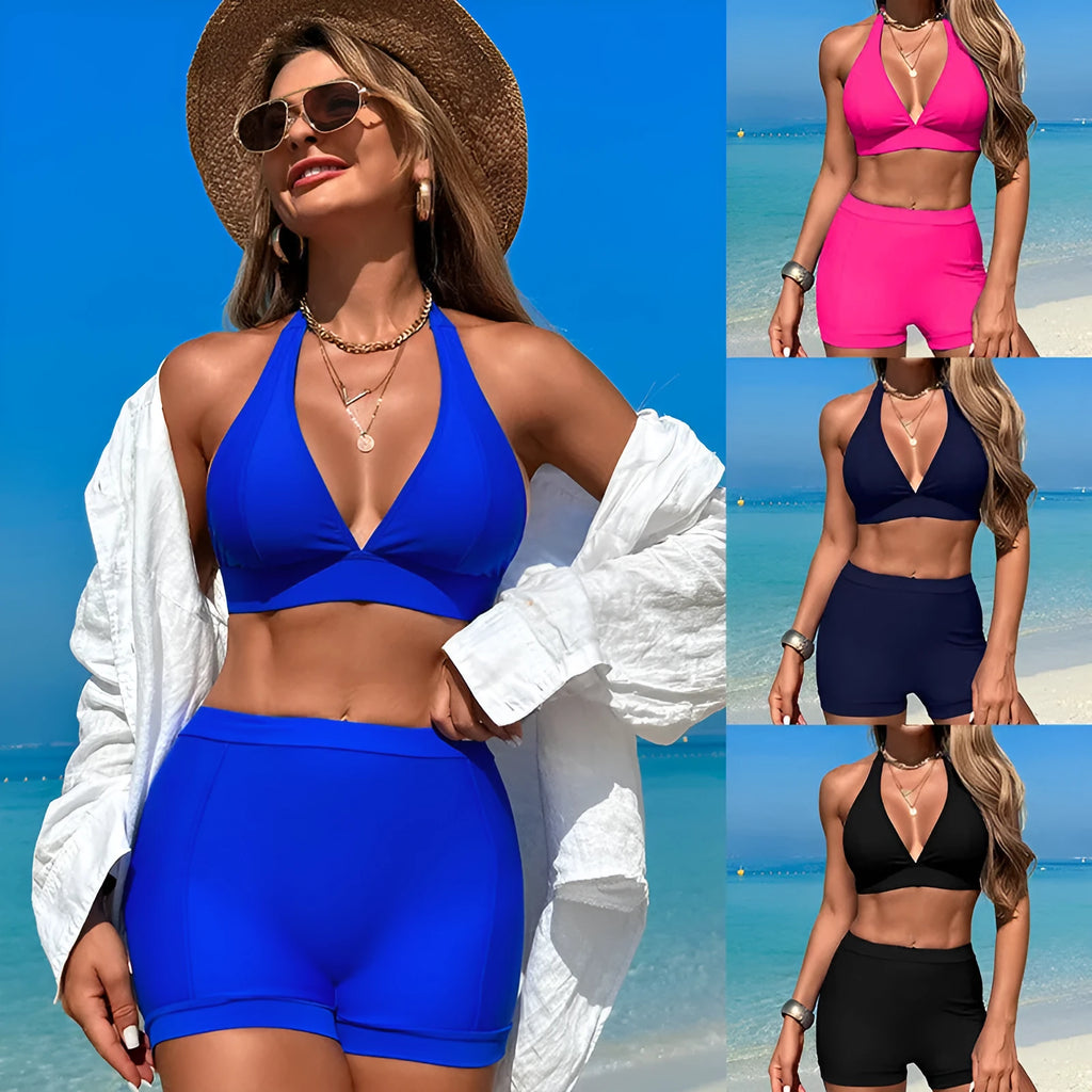 Women's nylon bikini swimsuit in black, royal blue, pink or purplish blue colours