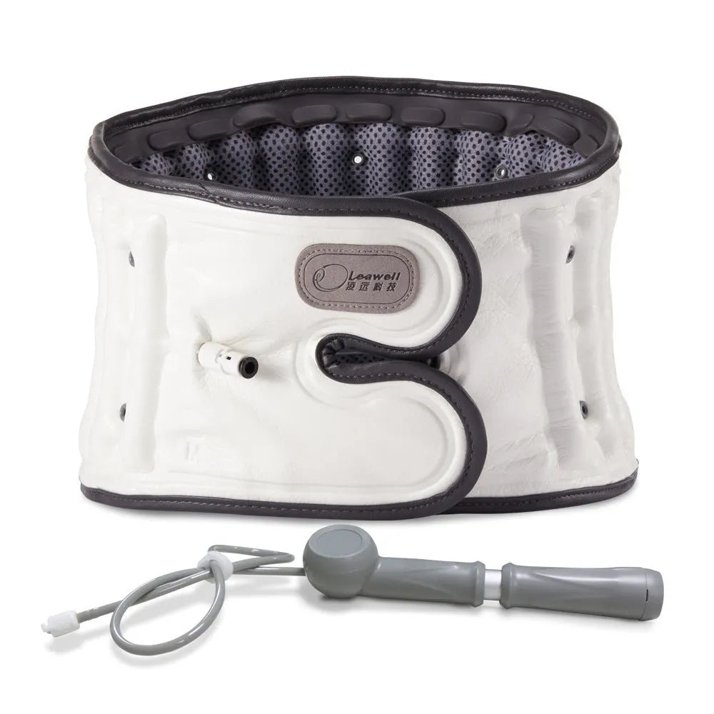 Automatic inflation waist support belt for lumbar disc correction, shown in S and M sizes.