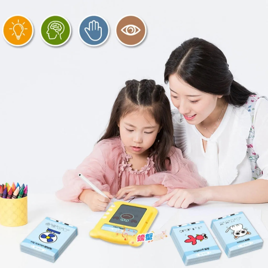 Yellow ABS plastic bilingual early learning machine with educational cards for childhood development