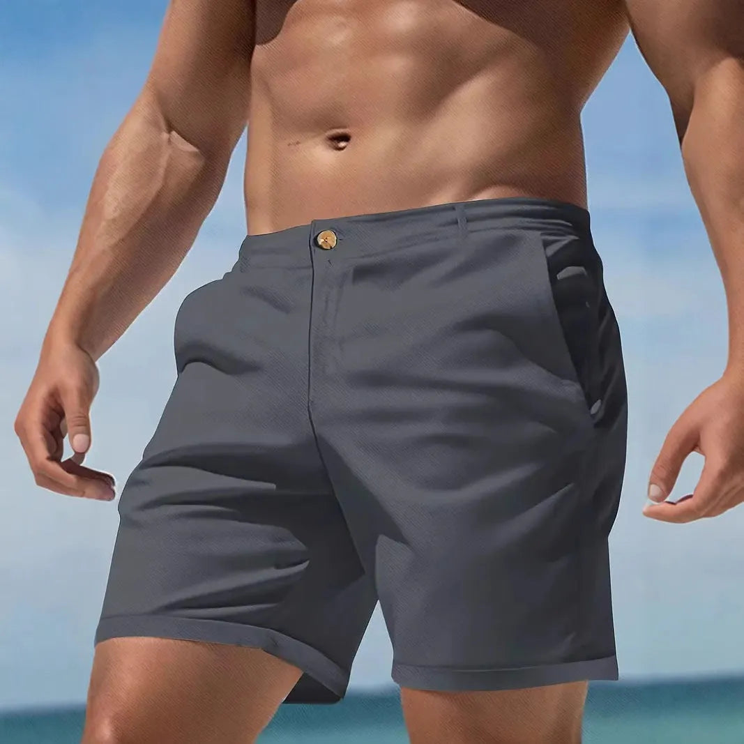 Men's straight-leg casual shorts in a cotton blend fabric, shown in a solid colour.