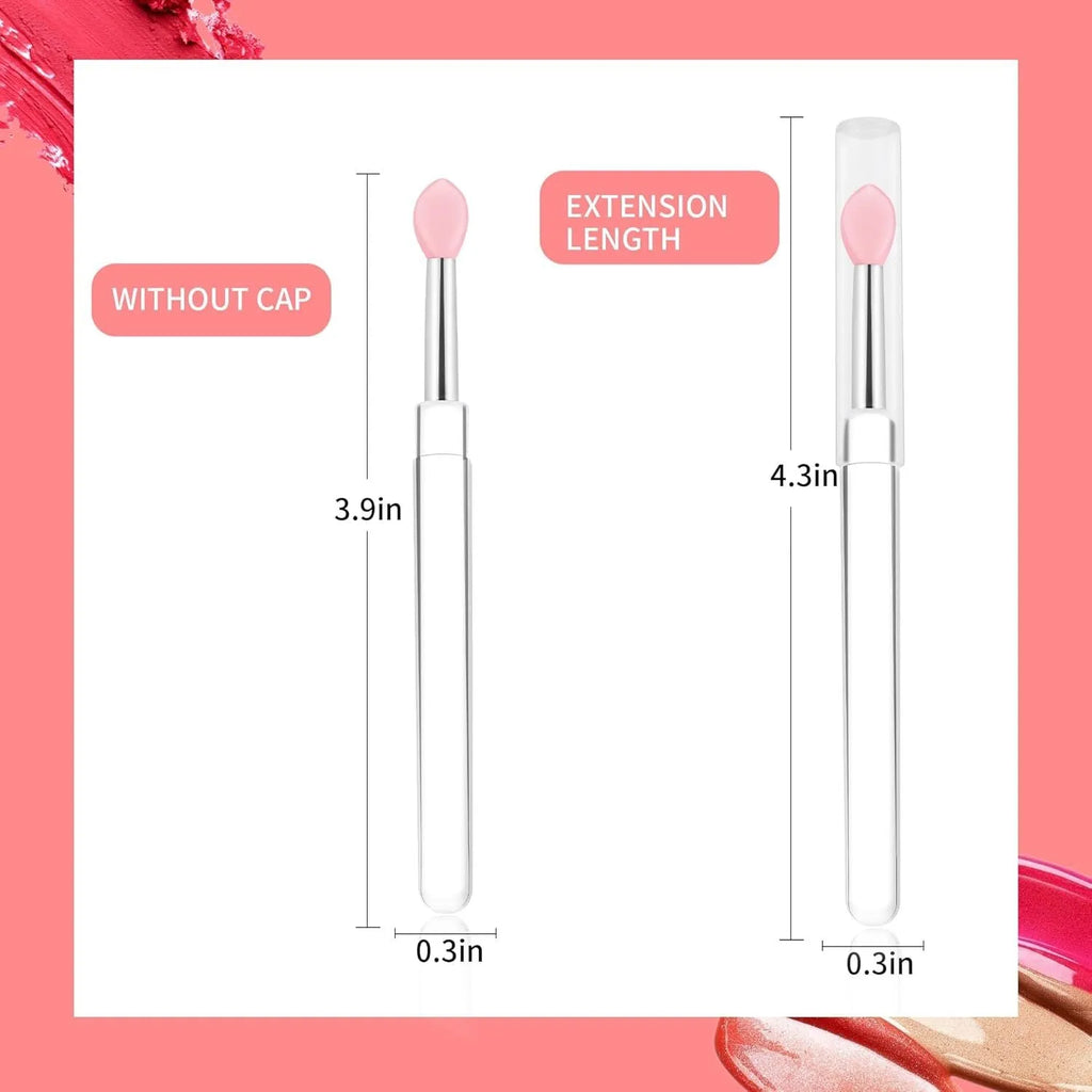 A reusable silicone lip brush with a handle and protective cap, shown in one of eight available colours.