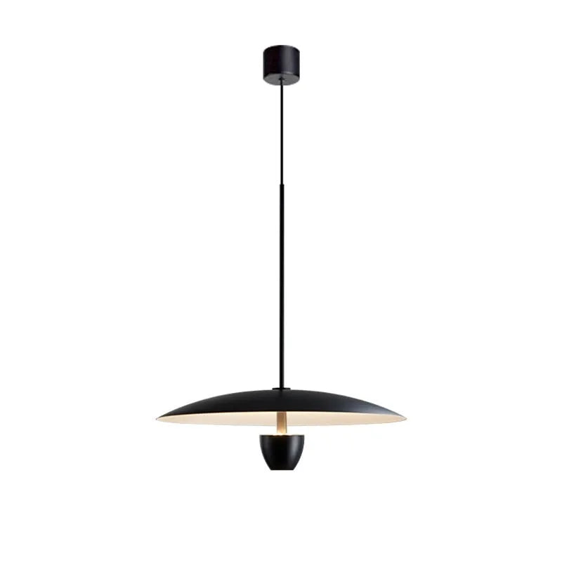 Black modern minimalist ceiling chandelier with warm white light, 400mm wide.