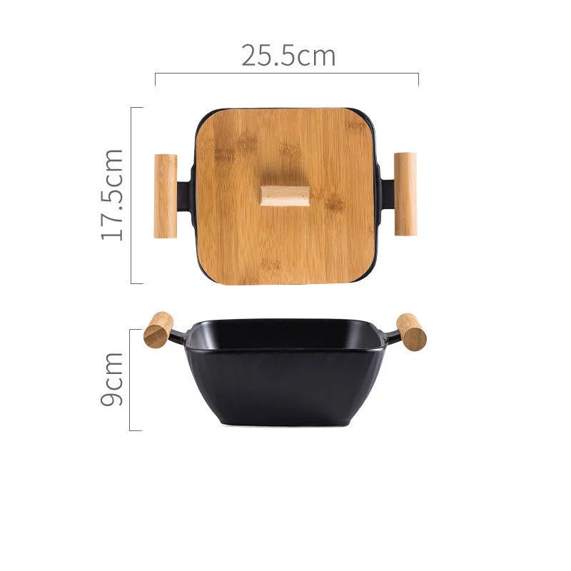 Irregular shaped porcelain serving bowl with lid in modern simple design