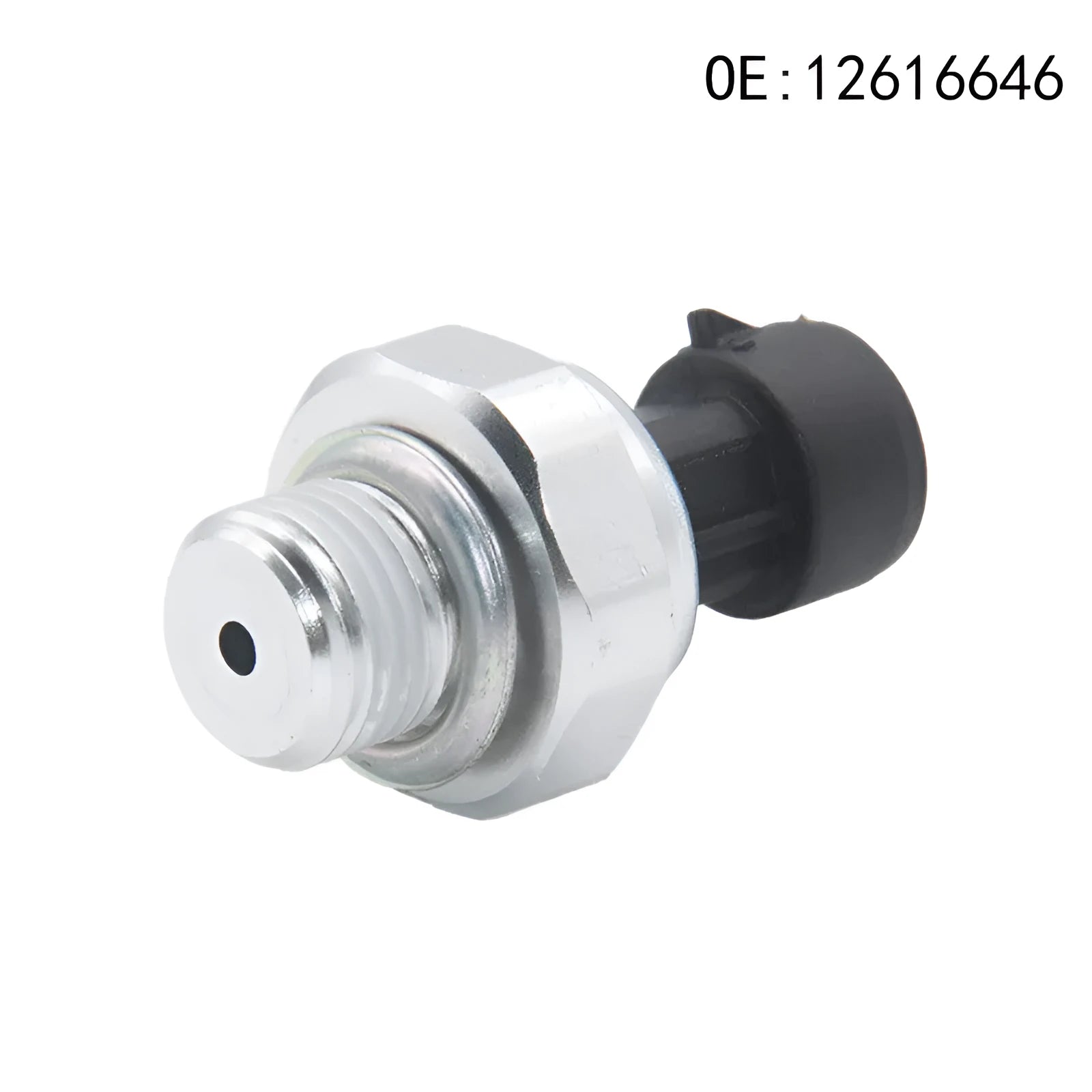 Silver metal fuel pressure sensor for automotive models 12616646 and 12677836.
