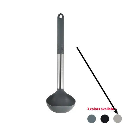 Silicone kitchen utensil set with 12 pieces including spatula, turner, ladel, and food clip in rotating storage bucket