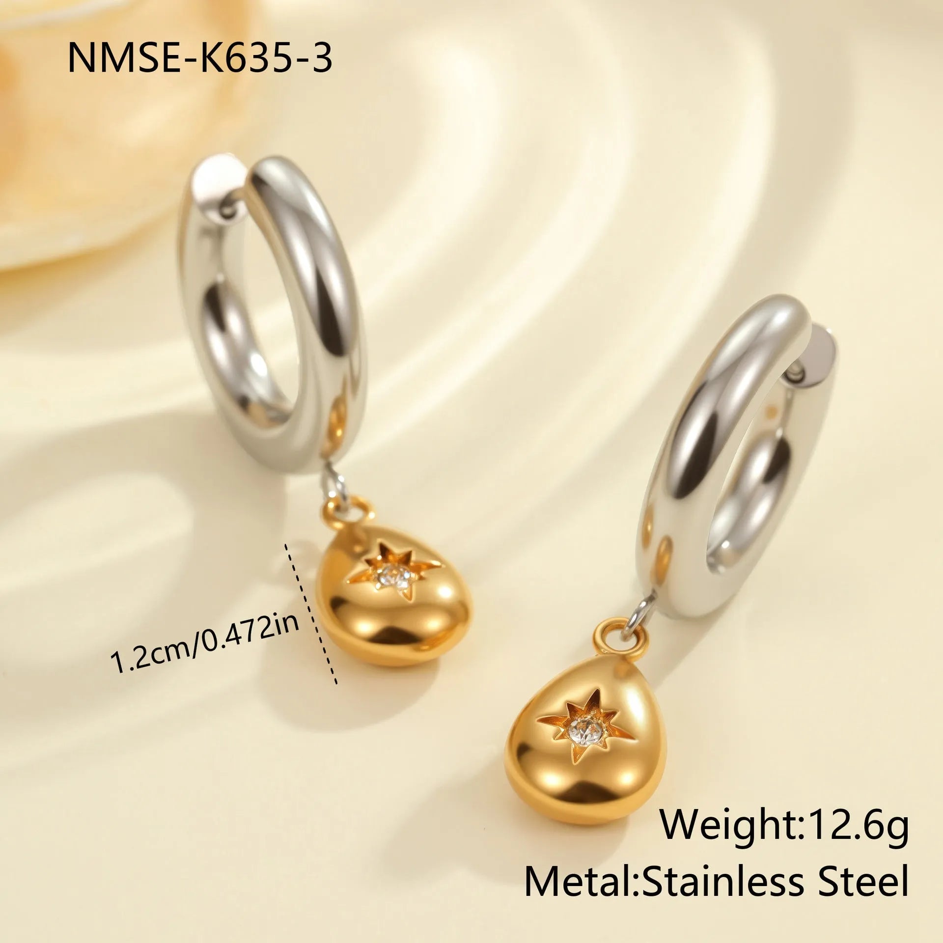 Stainless steel Christmas tree heart earrings with 18K gold electroplating and star geometry