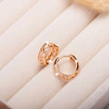 Rose gold copper earrings with hollowed-out heart and leaf shape design