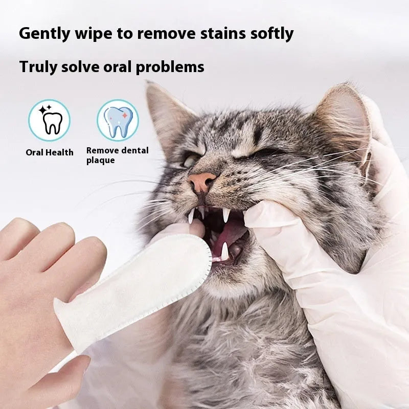 Pack of 50 non-woven fabric pet dental finger stalls for cleaning cat and dog teeth