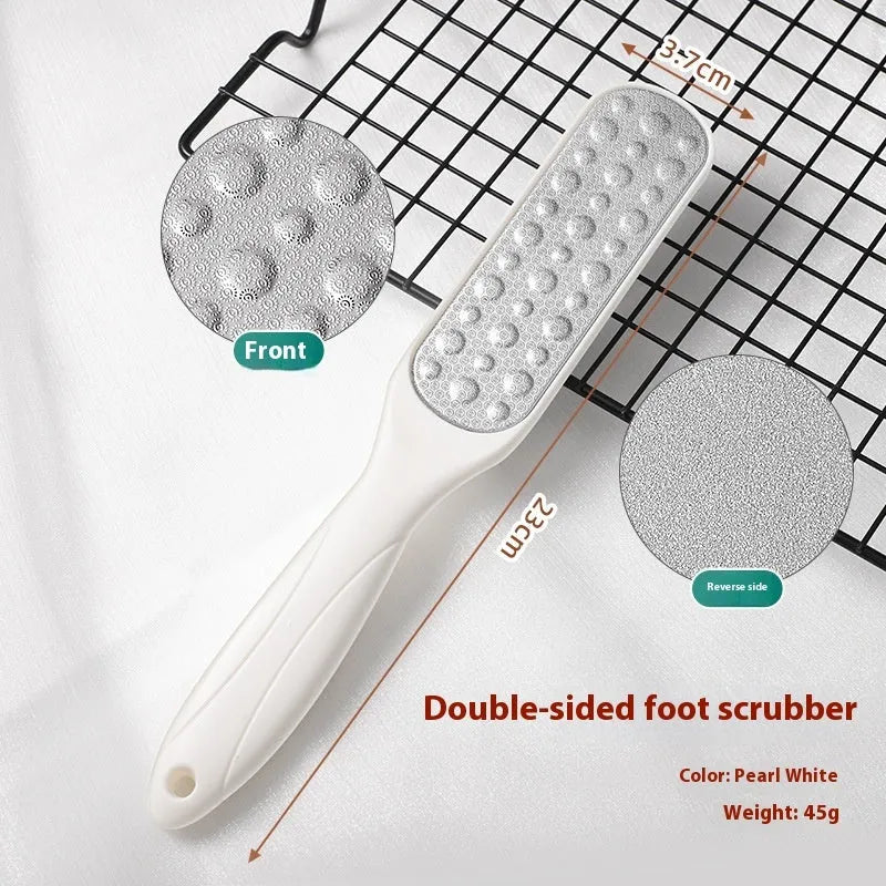 Double-sided stainless steel foot grinder tool for callus removal in black or white.