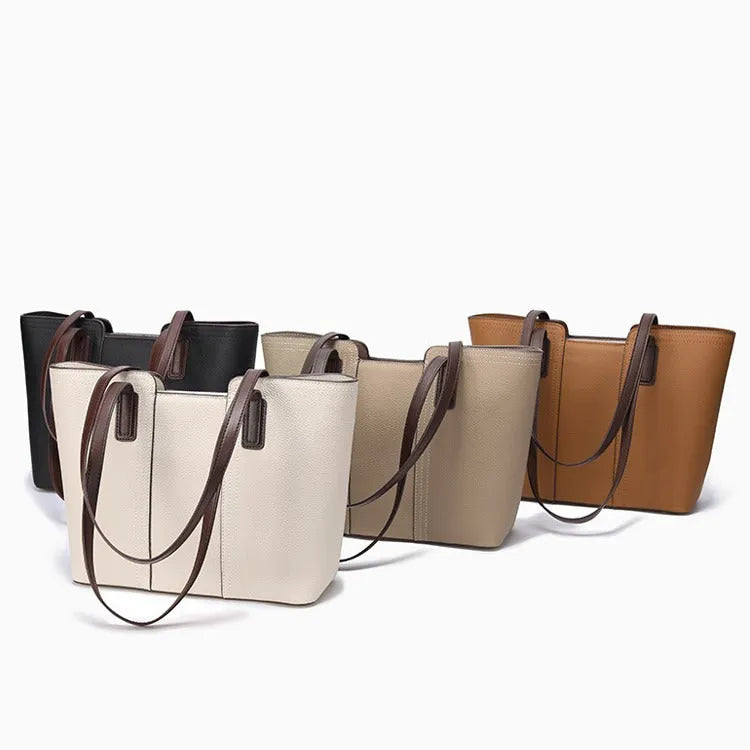 Women's genuine leather shoulder bag in box-type design with mobile phone compartment, shown in multiple colour options