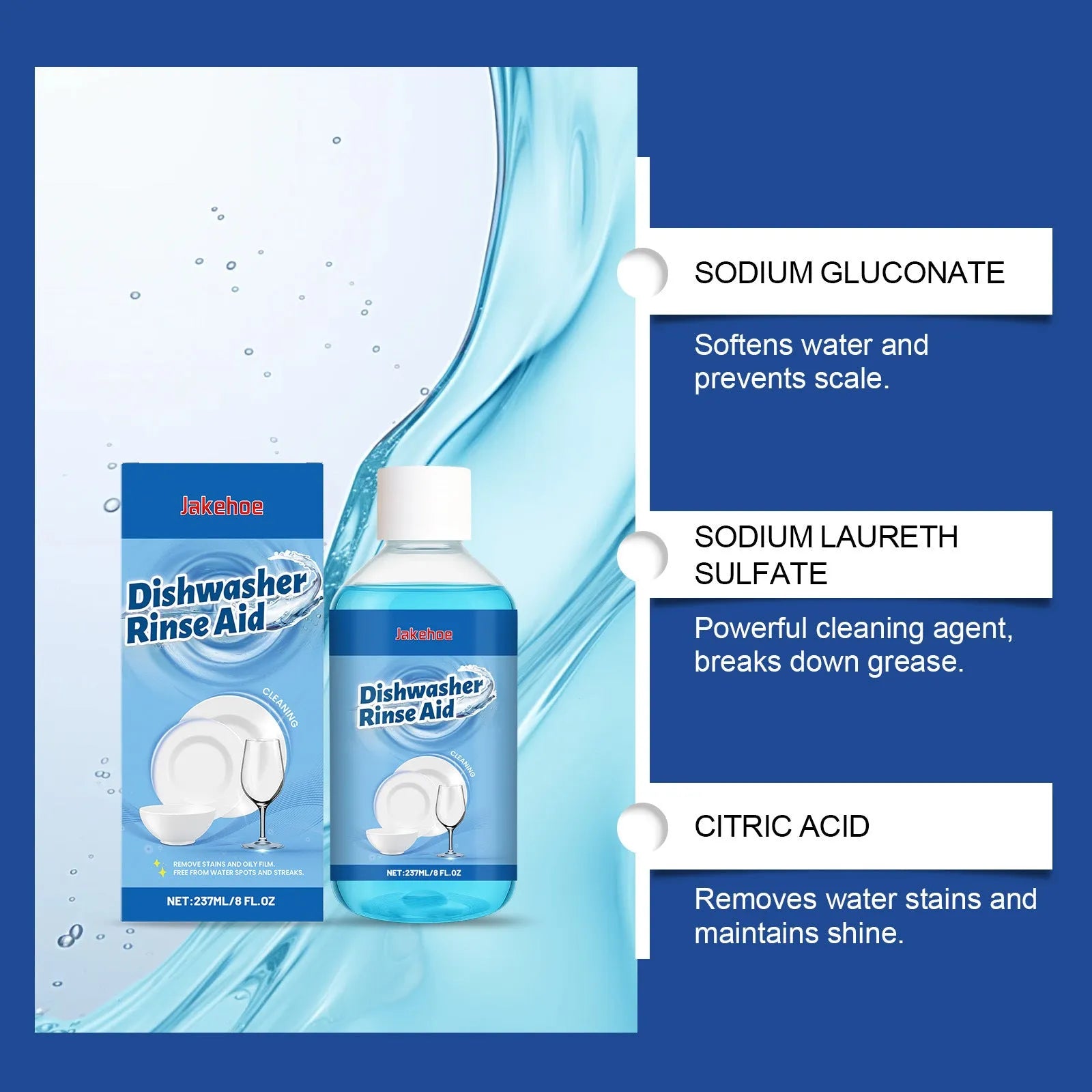 237ml bottle of dishwasher detergent aid and kitchenware cleaning solution