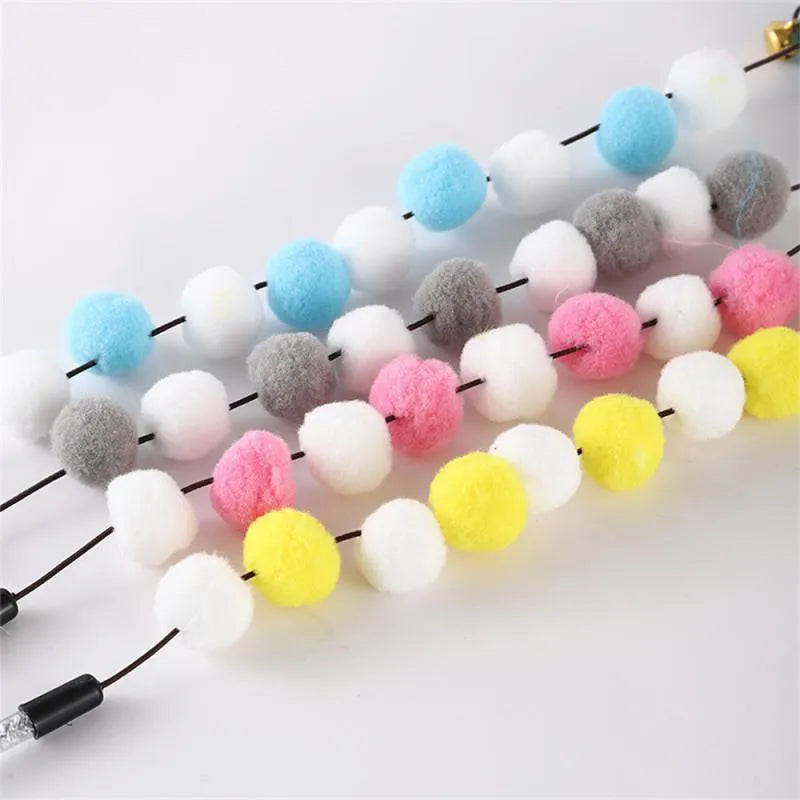 31cm acrylic cat teaser rod with bell and contrasting pompon feather in four colour options