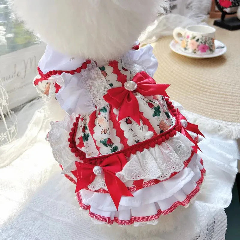Rabbit skirt colour princess style polyester dog dress showing size options from XS to XL