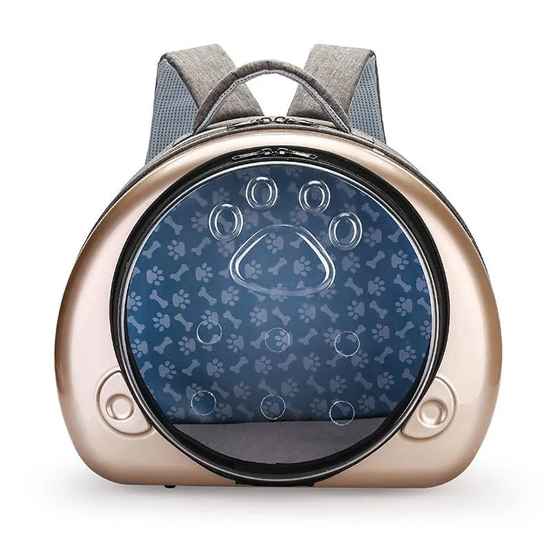 Transparent space capsule cat carrier bag in PC canvas, shown in Rose Gold, Luxury Silver, and Champagne Gold colour variants.