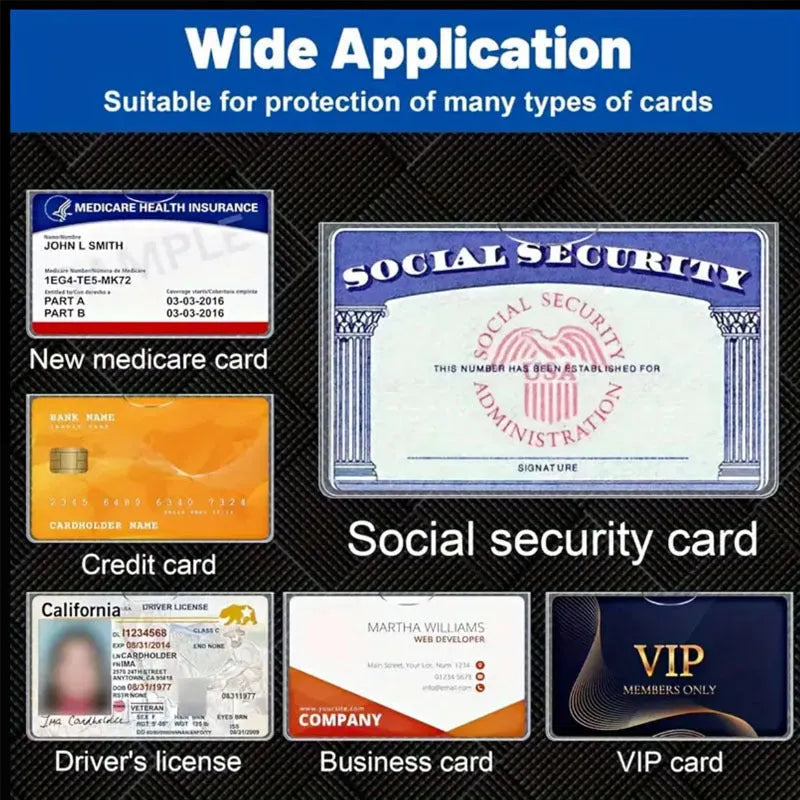 Transparent PVC social security card holder showing front and back card visibility
