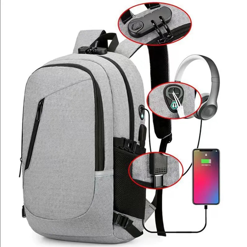 Oxford cloth computer backpack in blue colour with 20-35L capacity showing street trend style