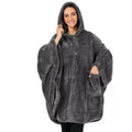 A hooded long sleeve bathrobe in super thick polyester fabric, shown in a cardigan style.