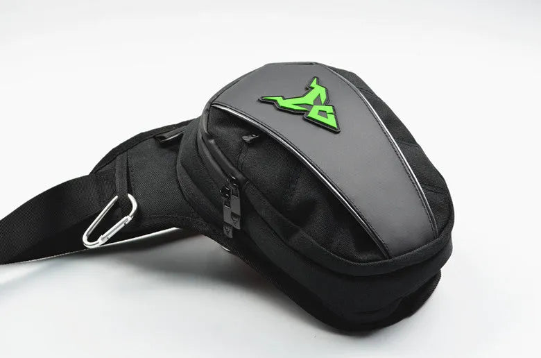 Motorcycle leg bag in knight bag styling with 1200D Oxford cloth construction and crossbody mounting