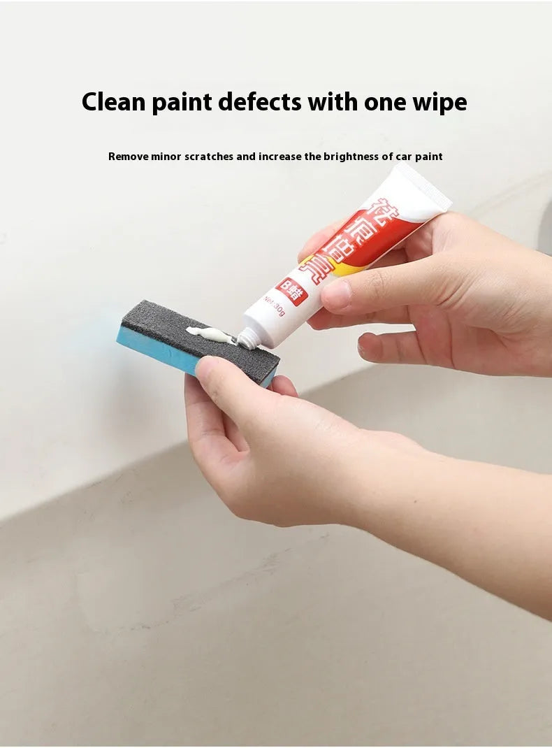 Car repair wax kit containing scratch removal wax, brightening wax, and frosted sponge applicator for paint restoration