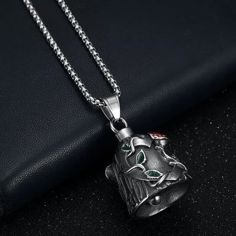 Titanium steel motorcycle lucky bell with double-sided epoxy rose design and polished vintage finish