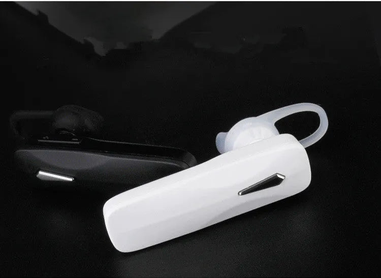 M163 car Bluetooth headset in black and white colour options showing call control buttons and Bluetooth connectivity