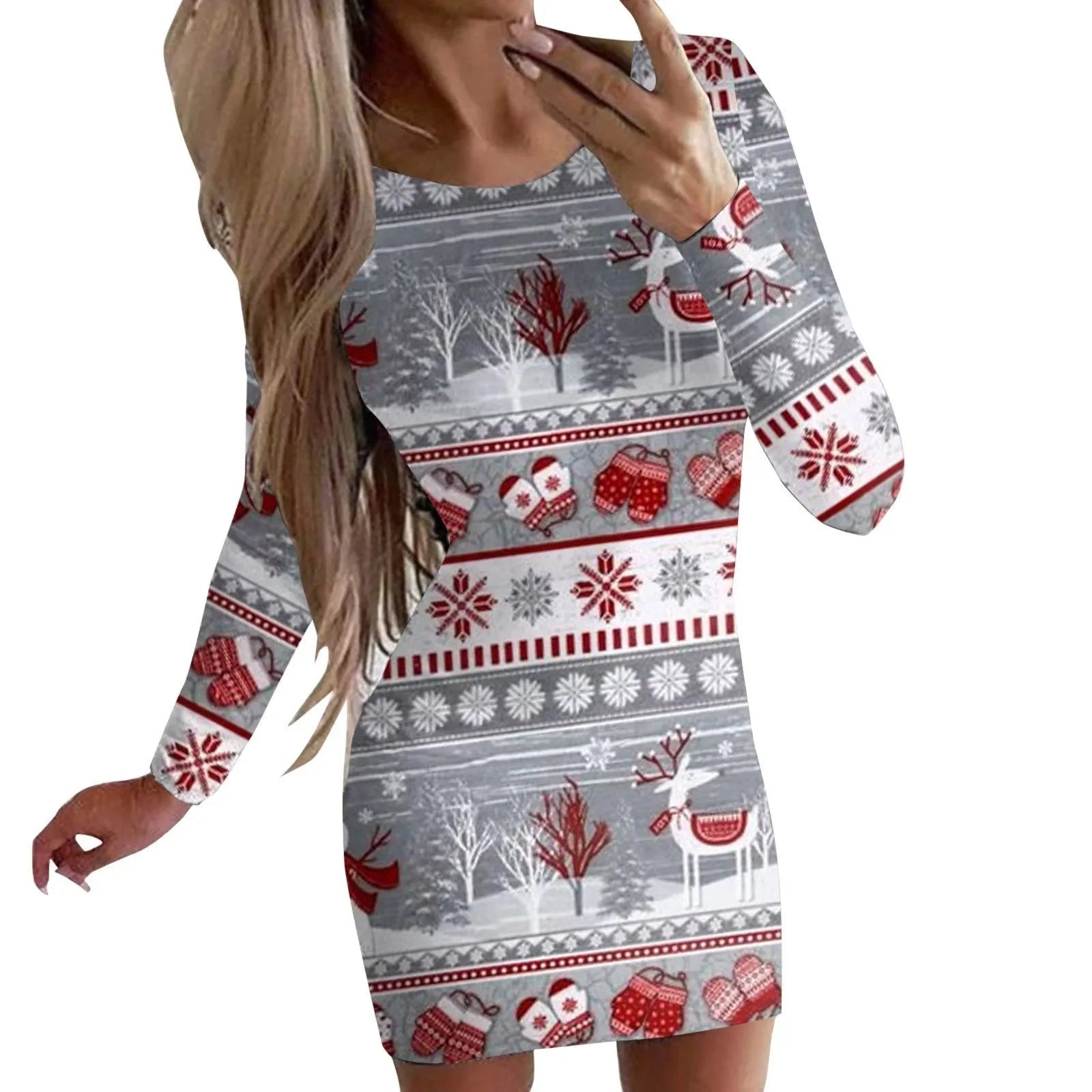 Women's printed Christmas dress with animal pattern in floral colour options
