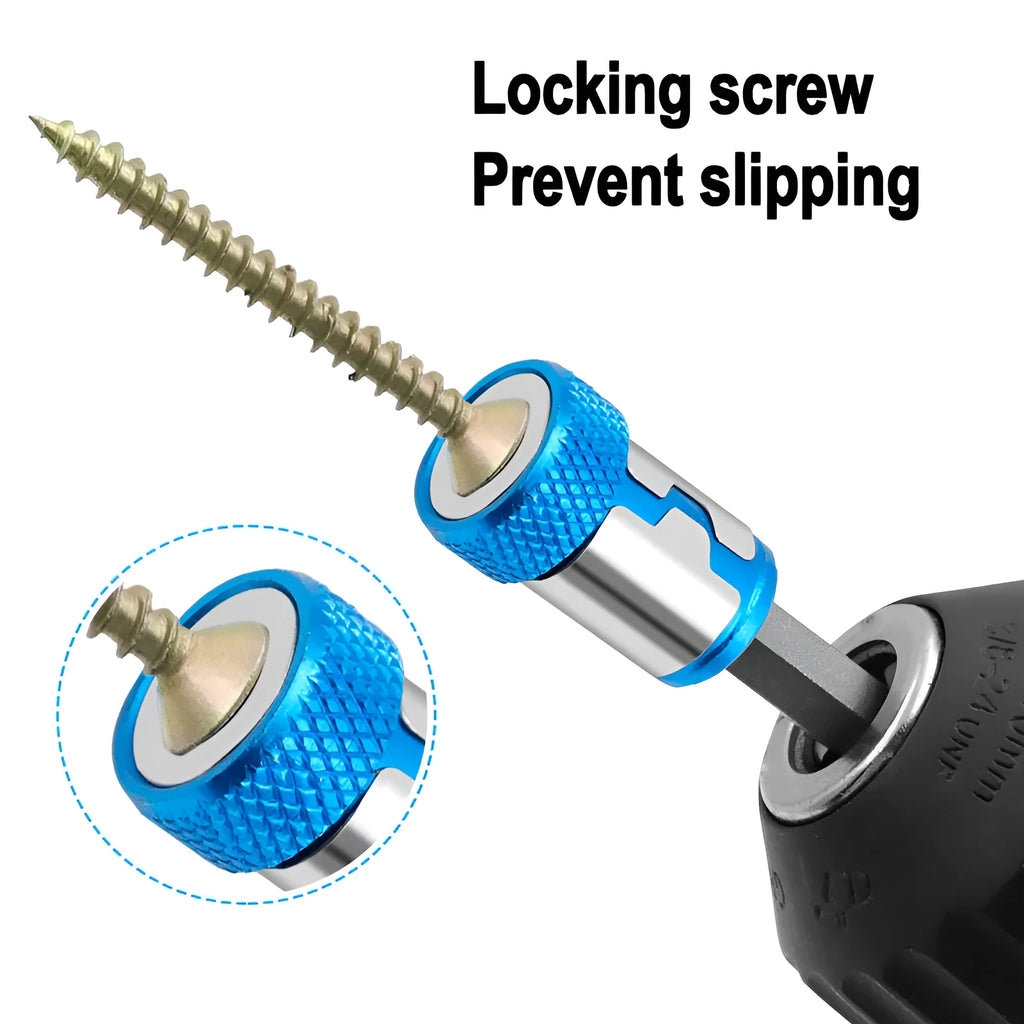 Light blue magnetic screwdriver bit with high carbon steel construction
